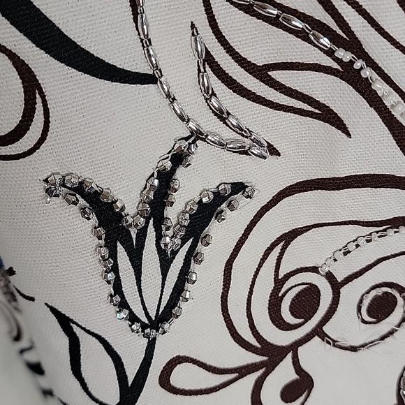 NWT ZARA FLORAL PAISLEY BEADED DRESS BROWN WHITE BLUE small - Picture 10 of 10